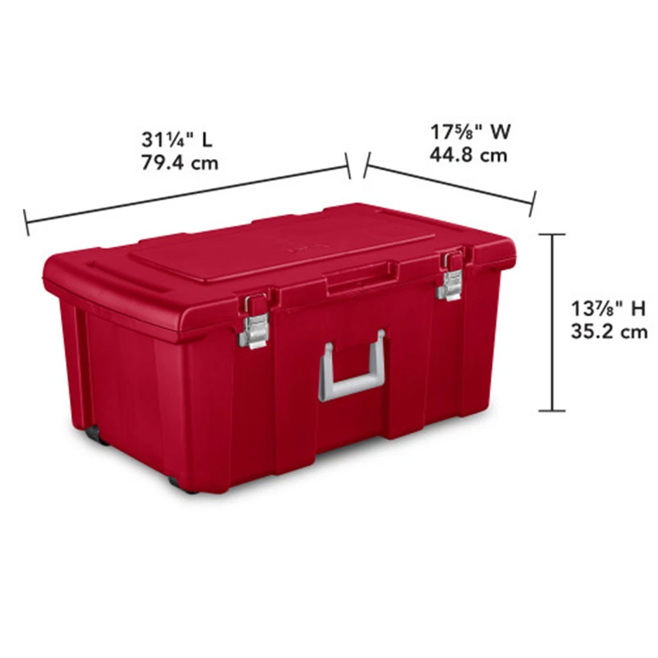 Sterilite Wheeled Footlocker, Plastic Utility Lockable Storage Container, Red - Image 2 of 4