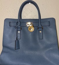 Michael Kors Hamilton Satchel Bag with Gold Chain Blue EUC 14x12x6