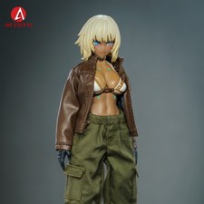 1/12 Female  Leather Jacket Coat Brown Clothes Model Fit 6