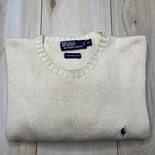 Polo Ralph Lauren Men's XL Beige Pima Cotton Crew Neck Long Sleeve Sweater VTG