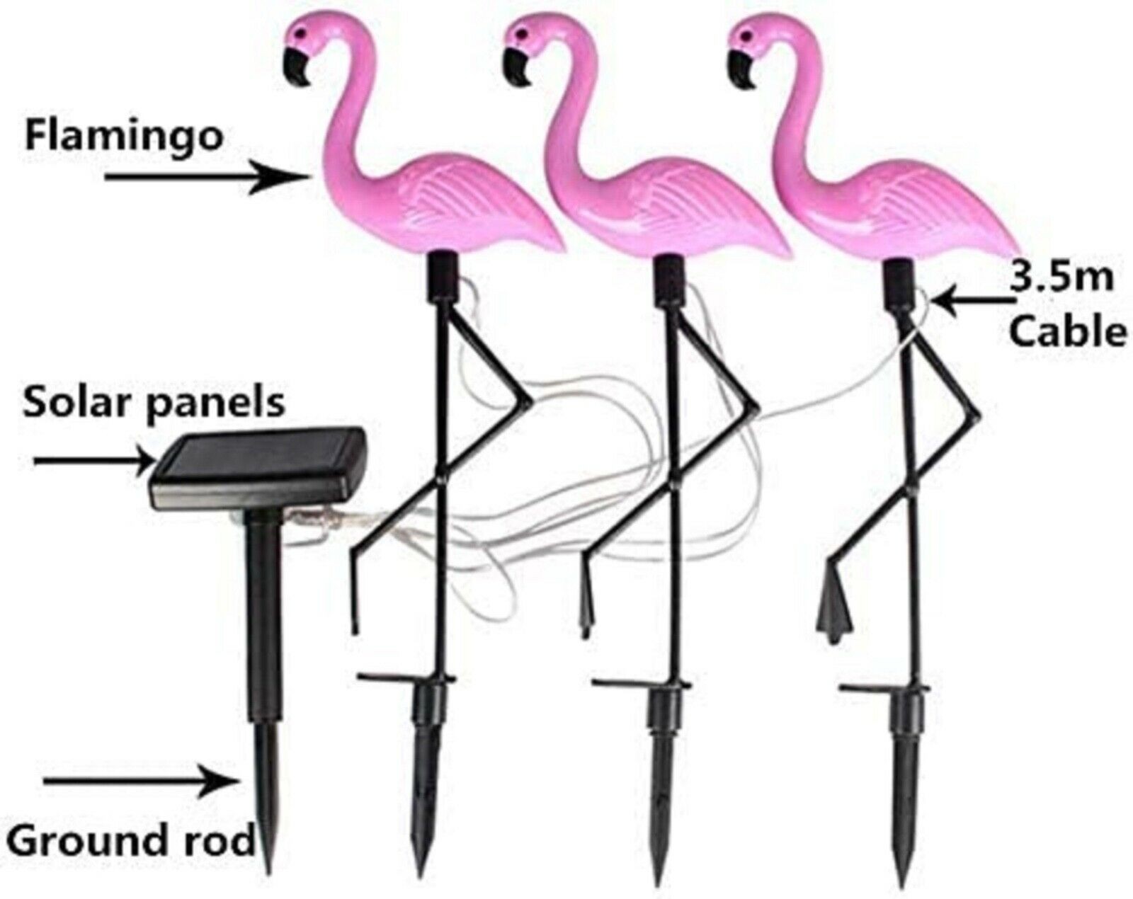 3pcs LED Solar Flamingo Lights Outdoor Garden Lawn Lamp Stake Landscape Lighting
