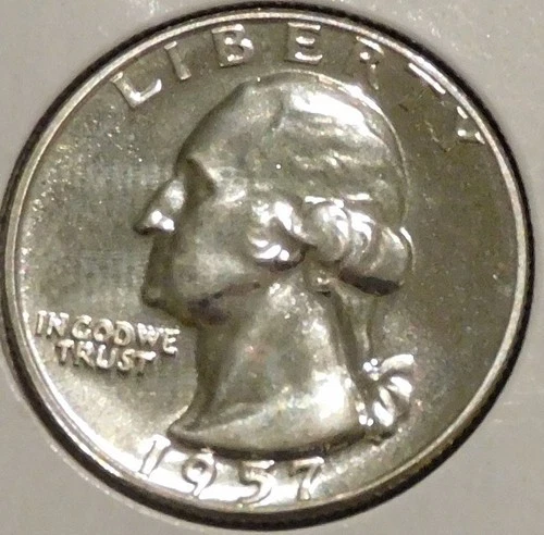 Silver Quarter - Washington - 1957 PROOF (Toning is cloudy / spotty.)
