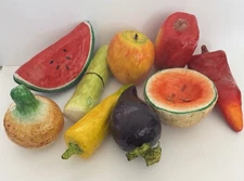 Vintage Folk Art Paper Mache Colorful Fruits And Vegetables Lot of 9