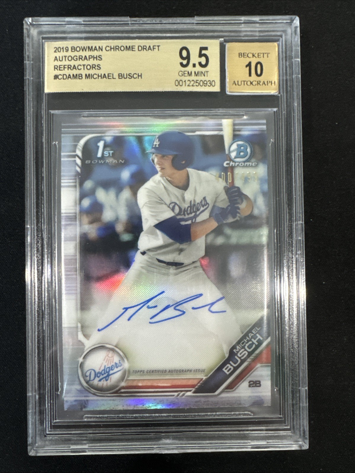 2019 Bowman Chrome Draft Michael Busch 1st Refractor Auto /499 Dodgers BGS 9.5