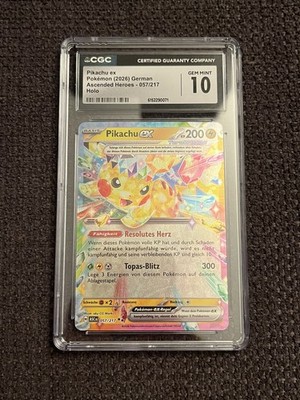 Pokemon Pikachu EX 057/217 Ascended Heroes Holo CGC Gem Mint 10 Deutsch
