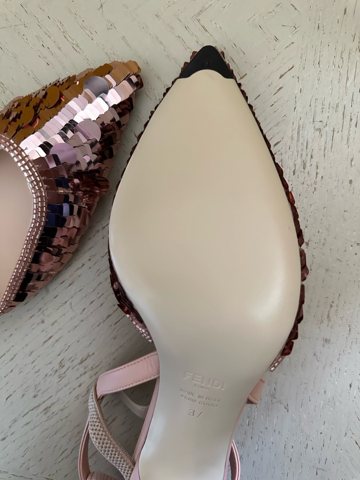New $1190 Fendi Colibri Lite Pailette Sequin Slingback Pumps Baby Pink 7 US/37 E thumbnail 9