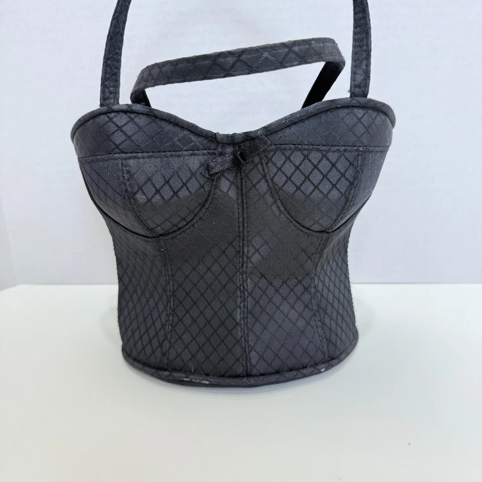 Black Corset Bustier Small Handbag Lace Up Bodice Gothic Punk Pinup Burlesque - Image 2 of 4