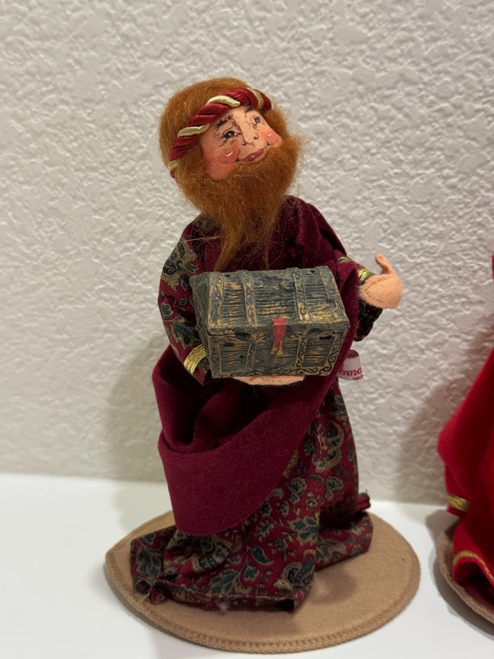 Conjunto de bonecos de Natal Annalee Three Wise Men 1996–1997 EUA feitos à mão - Imagem 2 de 4