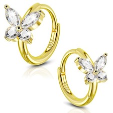2pcs 925 sterling silver zircon butterfly hoop earrings