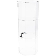 Plymor Clear Acrylic Hexagonal Locking Case, 2 Shelves, 24" H x 9.5" W x 8.25" D