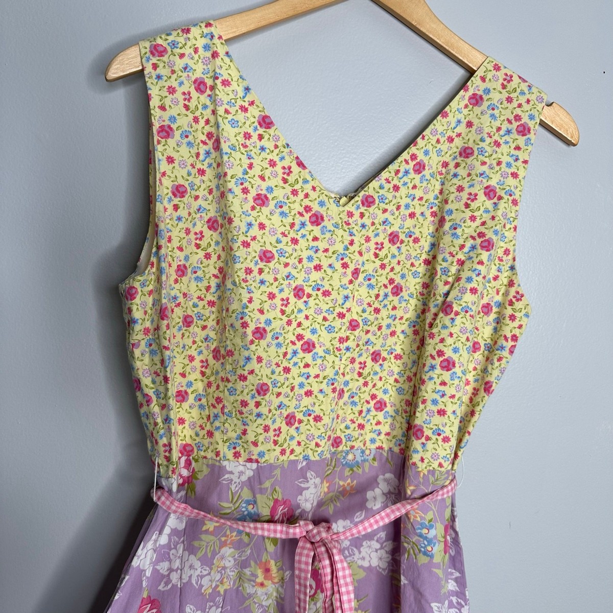 Hanna Andersson Floral Midi Dress Girls 14 Yellow Purple EUC Mixed Print Cotton View 3