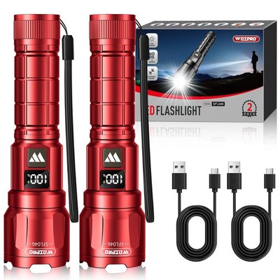 WdtPro LED Rechargeable Flashlight 2 Pack, Super Bright Zoomable 2 PACK, Red 