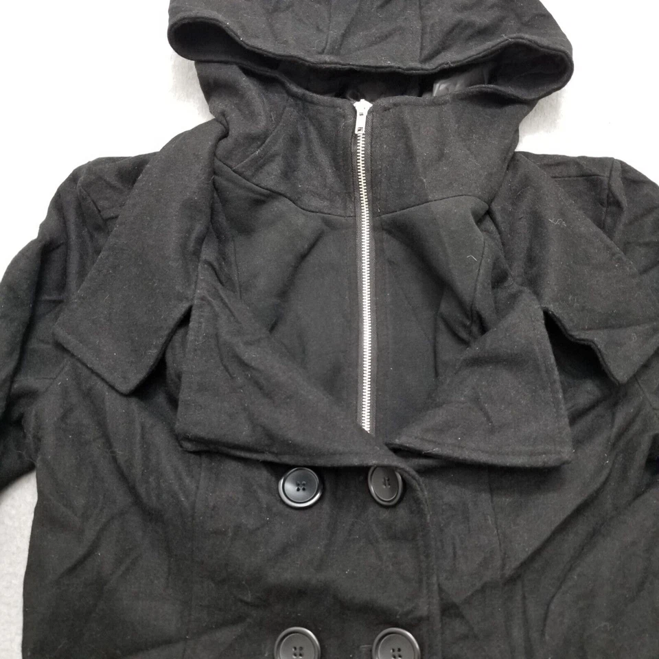 Chaqueta CoffeeShop Mujer XL Negra Bolsillos con Capucha Mezcla de Lana Cremallera Completa Cinturón Foto 4 de 4