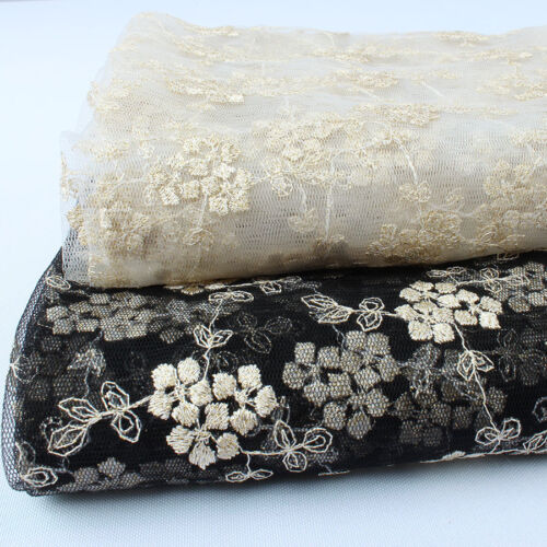 Small Plum Blossom Gold Thread flower Embroidery Lace Fabric Mesh Fabric 1 Yard - Afbeelding 1 van 8