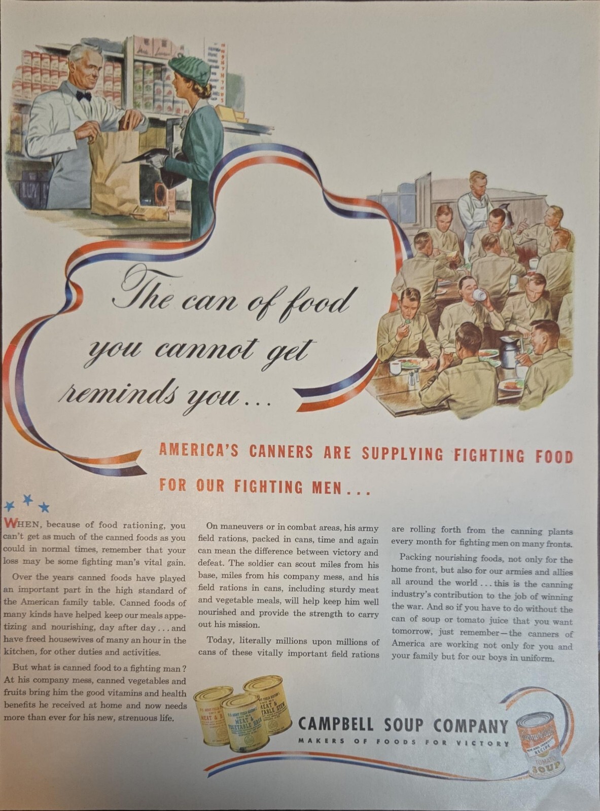 1943 Ration Cans Supply Troops WWII Campbell Soup Vintage Print Ad | eBay