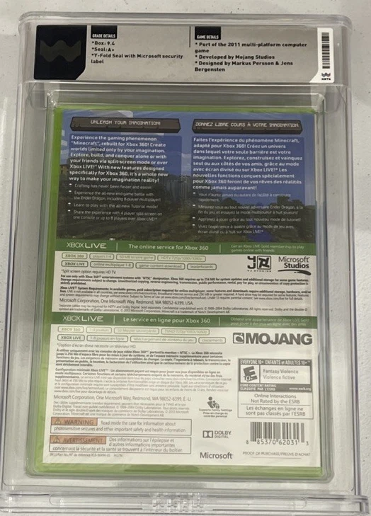 Minecraft Xbox 360 New Sealed Graded WATA 9.4 A+ - Image 2 of 2