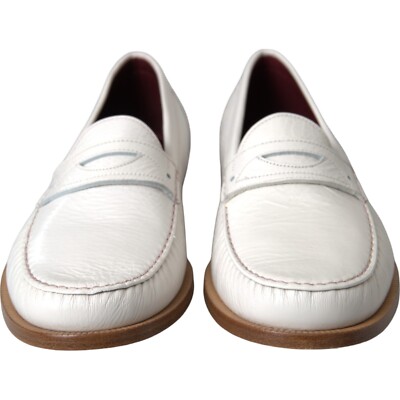 DOLCE & GABBANA Shoes Loafers White Leather Slip On Mocassin 