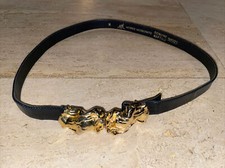 Vintage Morris Moskowitz Black Belt Genuine Reptile Size M Gold Belt Buckle