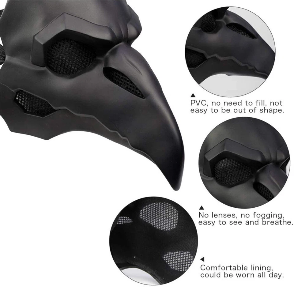 Halloween Costume Masks Plague Doctor Bird Mask Long Nose Beak Cosplay Steampunk - Image 4 of 4