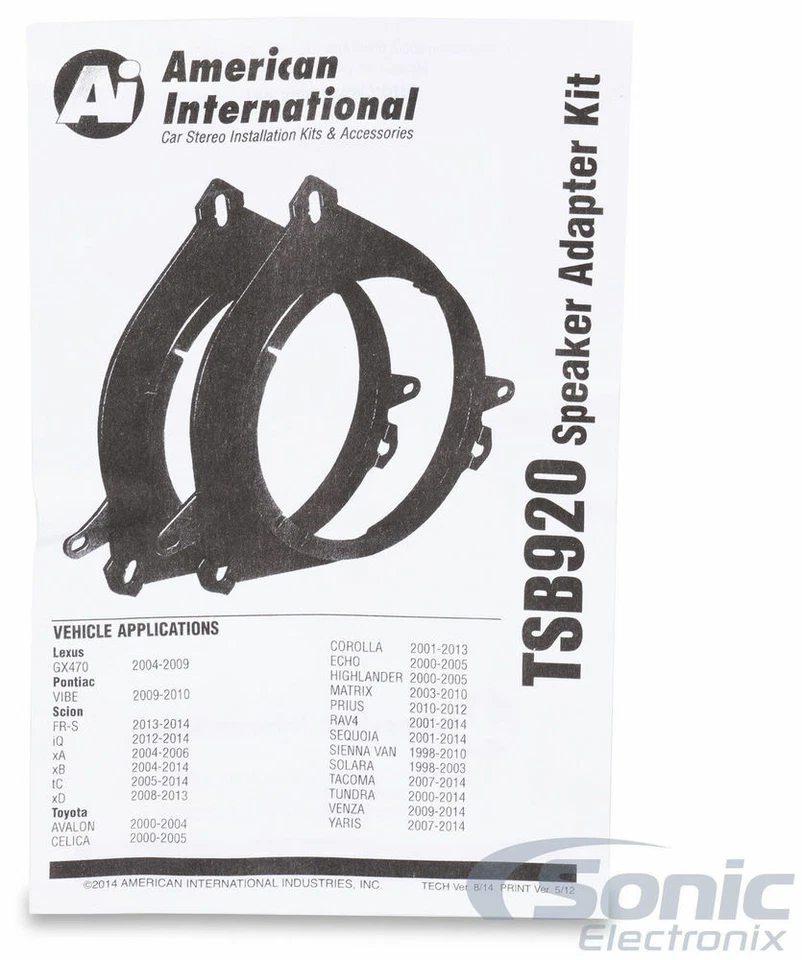 American International TSB920 6" / 6.5" Front Speaker Install Kit Adapters - Image 2 of 3