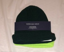 American Eagle Beanie Hat 2 Pack Knit Hunter Green  Neon Adult Unisex Men's