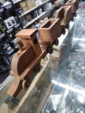 Vtg Hand Made Wooden Railroad Train Locomotive Toy with 3 Cars 40 inches Long 