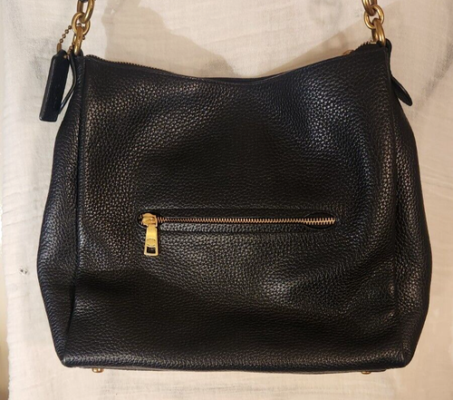 Coach Handtasche genarbtes Leder groß Schultertasche schwarz & Messing mit Anhänger - Bild 9 von 17