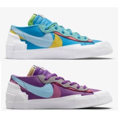 2 NIKE x KAWS x SACAI Blazer Low Shoes 1 PURPLE DUSK + 1 NEPTUNE BLUE M4.5 / W 6