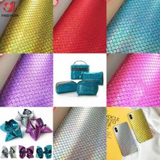Mermaid Sparkle Faux Leather Fabric Holographic Sequin Leatherette DIY Bow Craft