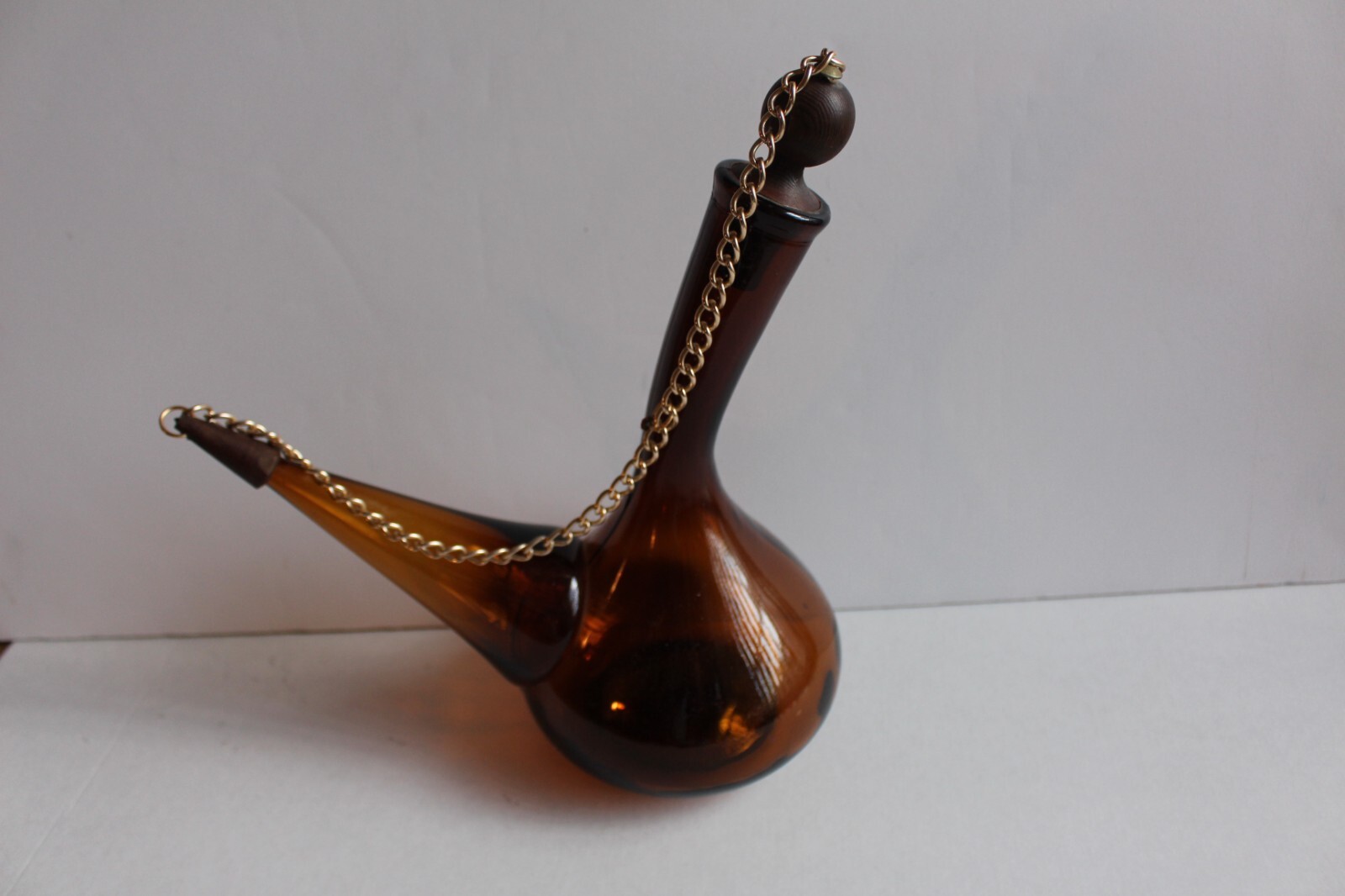 Vintage Handblown Spanish Porron Wine Pitcher Decanter Sangria Amber