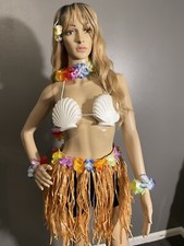 Hula Dancer Costume Tiki Halloween Party luau Hawaiian Grass Skirt Coconut Bra