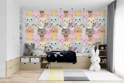 3D Cartoon Cat Seamless Wallpaper Wall Mural Removable Self-adhesive 116