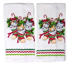 Set of 2 MEOWIE CHRISTMAS Cat Stockings Terry Kitchen Towels by Kay Dee Designs
