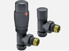 Angled Anthracite Thermostatic Radiator Valves 1/2" x 15mm TRV & Lockshield Pack