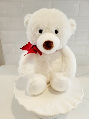 HALLMARK LIL SWEETHEART White Teddy Bear Plush Red Flower Bow SOFT and SO CUTE!
