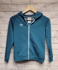 UMBRO GIRLS L 10-12 FULL ZIP HOODIE FLEECE TEAL BLUE GREEN POCKET SWEATSHIRT TOP