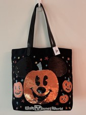 NWT WALT DISNEY WORLD MICKEY 🎃 HALLOWEEN PUMPKIN LARGE SEQUENCE TOTE BAG
