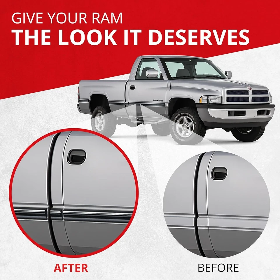 ALL-FIT Black Chrome Side Molding Trim 94-97 Dodge Ram 1500 2500 3500 26Ft - Image 4 of 4