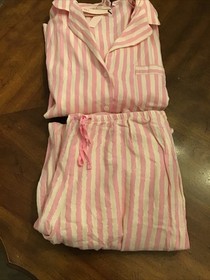 VICTORIA'S SECRET NWT Pajama Set Medium Pink Striped White Silver Metallic