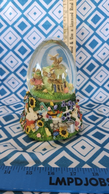 Musical Bunny Water Globe Egg Shaped Glass Dome