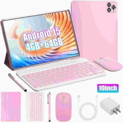 10.1'' Android 15 Kids Tablet PC 4GB+64GB Quad-Core Dual Camera WiFi Bundle Case