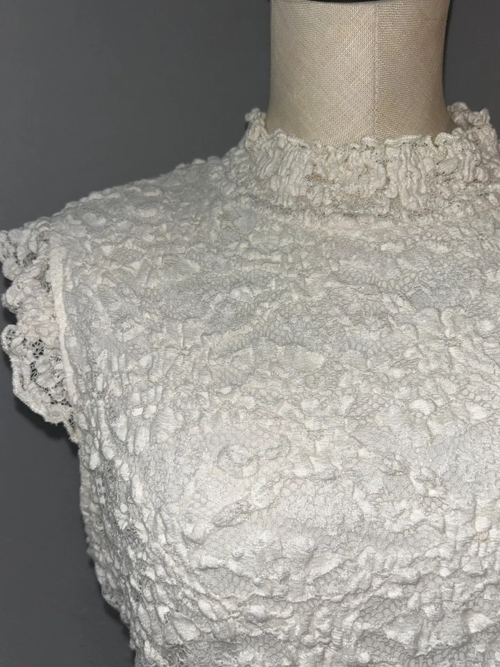 Top de encaje elástico vintage Dressbarn para mujer talla XL cuello falso boho hada romántica Foto 2 de 4