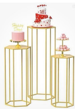Hexagon Gold Metal Cylinder Pedestal Stands for Party Decor, Home Decor