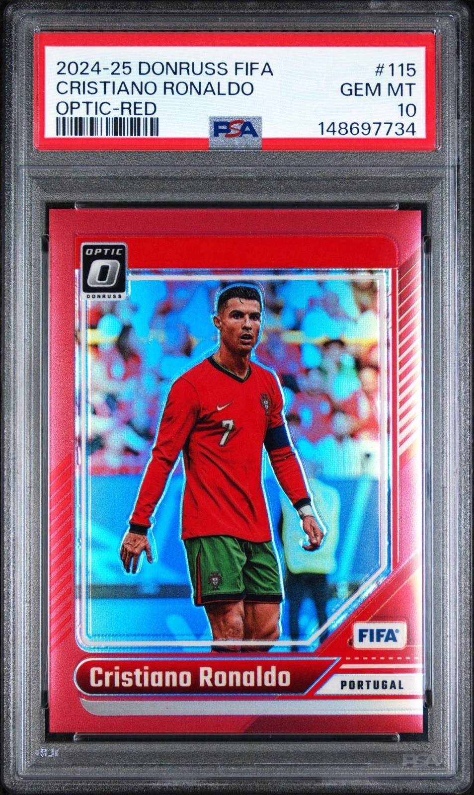 2024-25 Panini Donruss Soccer Cristiano Ronaldo Red Optic Prizm /299 PSA 10 view 1