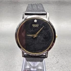 Seiko Watch Men 34mm Black Dial Black Tone Round 7N00-8A49 New Battery Vintage
