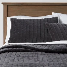 King Channel Stitch Velvet Quilt Dark Gray - Threshold
