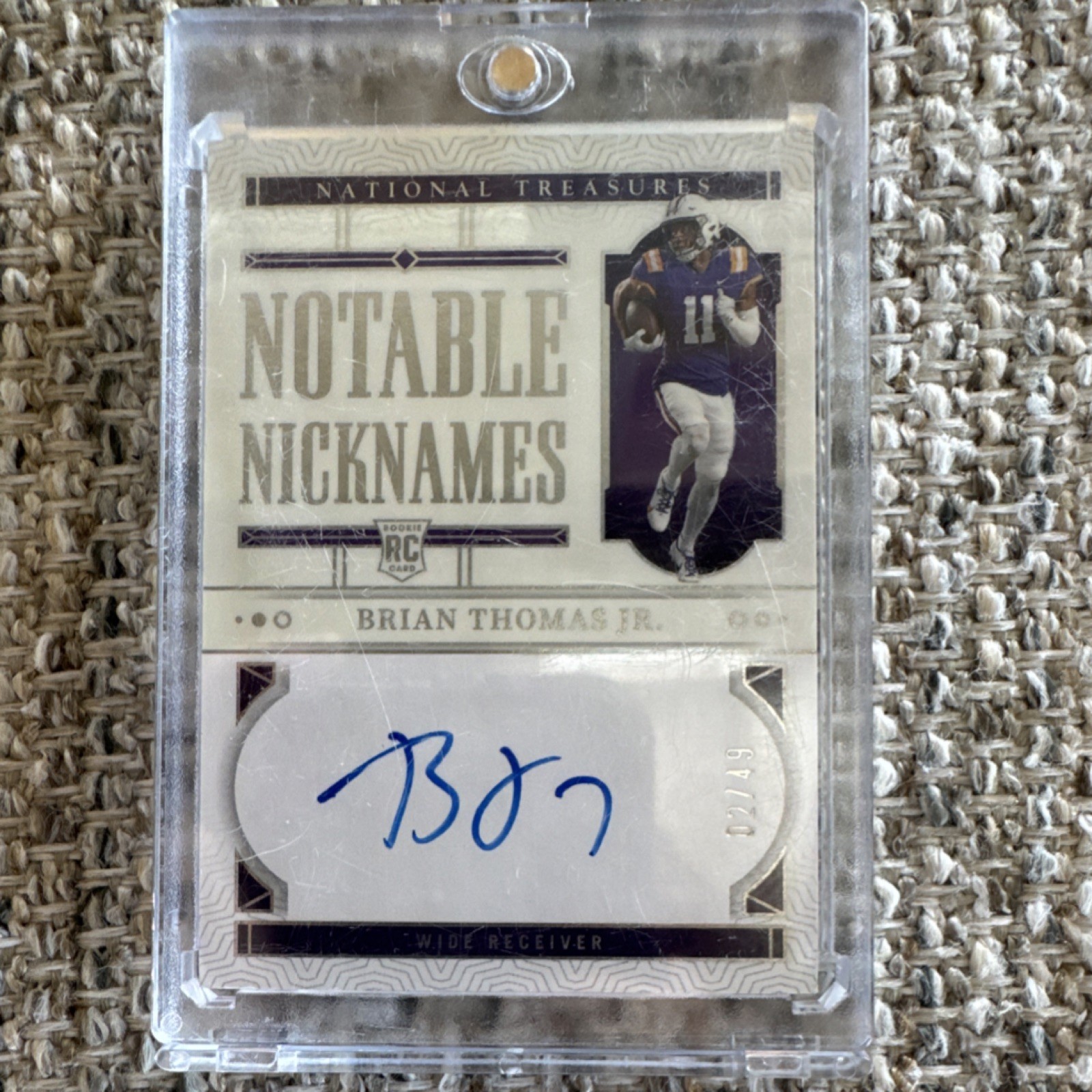 Brian Thomas Panini National Treasures Collegiate Notable Nicknames Signatures #BTJ Base