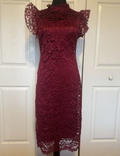 Enfocus Studio Women Lace Red Midi Dress Size 6 Short Sleeve
