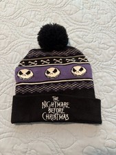 Disney  s Nightmare Before Christmas Knit Hat with Pom Pom Black, Purple  White