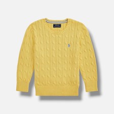 Polo Ralph Lauren Toddler Unisex Kids Yellow Cable-Knit Crewneck Sweater Size 3